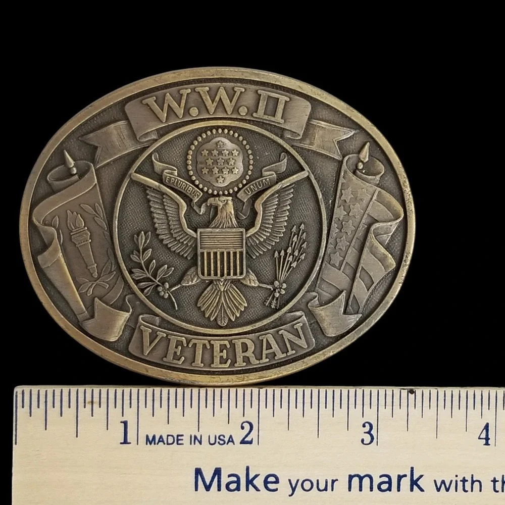 WWII Veteran Belt Buckle US Military Eagle‎ Emblem USA Made